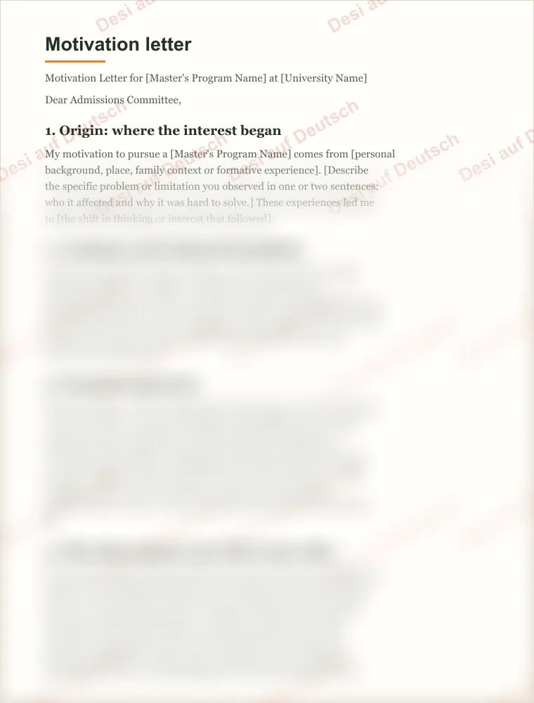The first page of the motivation letter template, watermarked.